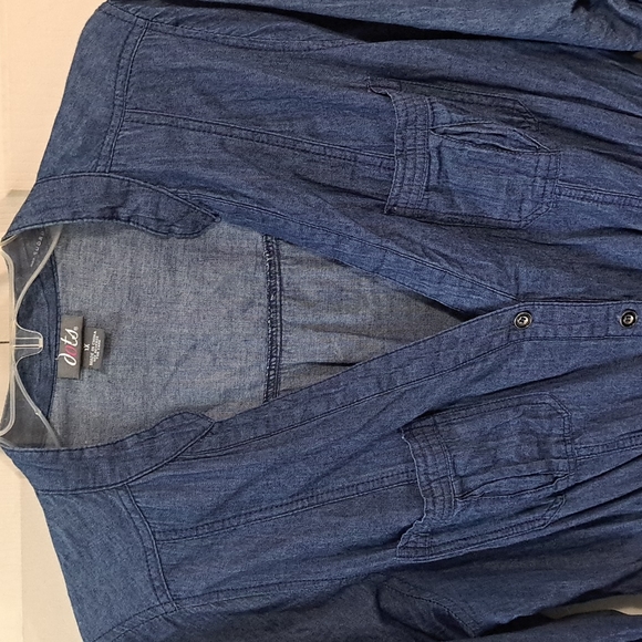 Vintage dots denim mini dress - button up - v neck - 1X - Picture 3 of 7